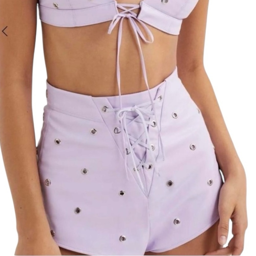 For Love and Lemons Roxie Grommet Faux Leather Lavender Shorts Size XL NWT
